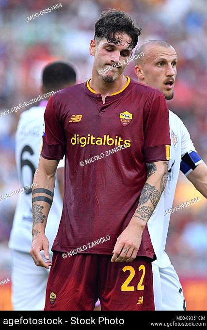 The Roma player Nicolo Zaniolo during the match Roma v Cremonese at the Stadio Olimpico. Rome (Italy), August 22nd, 2022
