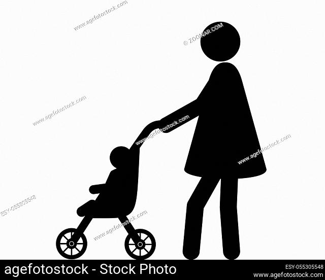 Frau schiebt Buggy mit Kind - Woman and infant with buggy