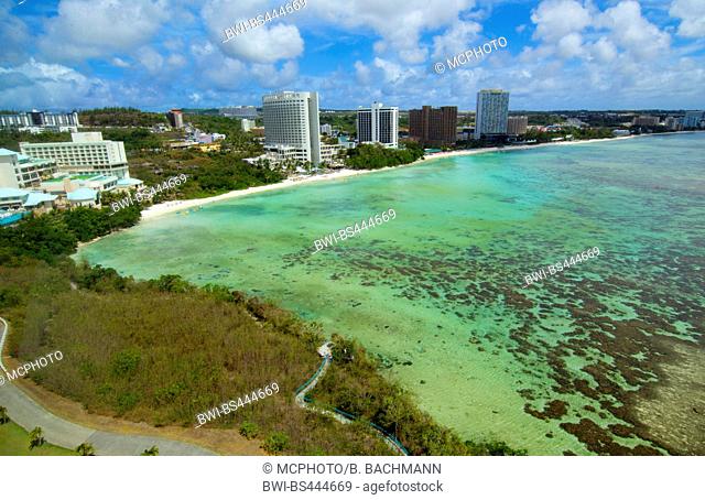 Tumon Bay hotels and beach from above, Guam, Tumon