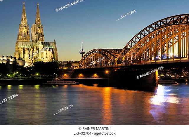 Cologne Cathedral and Deutzer Bridge, Rhein, Cologne, North Rhine-Westphalia, Germany