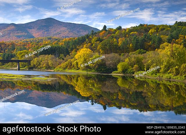 USA Vermont Windsor - near View of Connecticut River in autumn America American North America North American US United States New England Autumnal Fall Season...