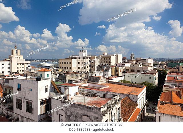 Cuba, Havana, Havana Vieja, elevated view of Plaza de Armas