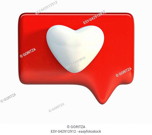 Red Heart Icon. Social Media Like Symbol. 3d Rendering isolated on white