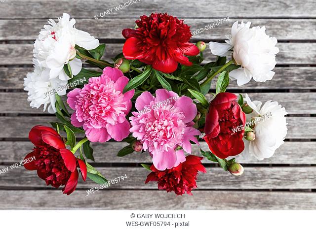 Bunch of white, red and pink Peonies