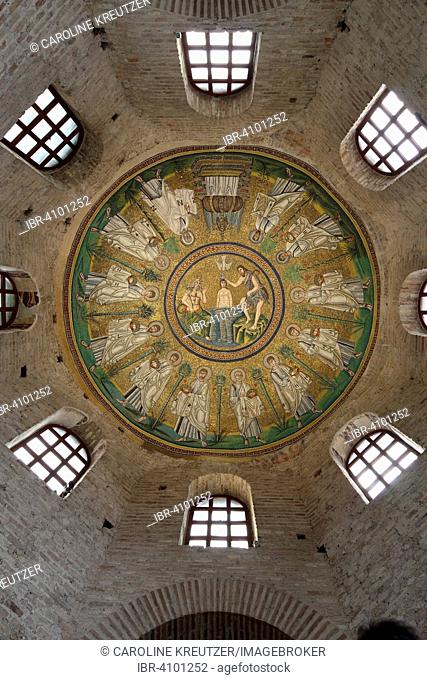 Mosaic ceiling in the Arian Baptistery, Battistero degli Ariani, Province of Ravenna, Emilia-Romagna, Italy