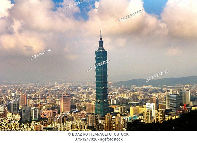 Taipei 101 skyscraper dominates the cityscape of Taipei, Taiwan