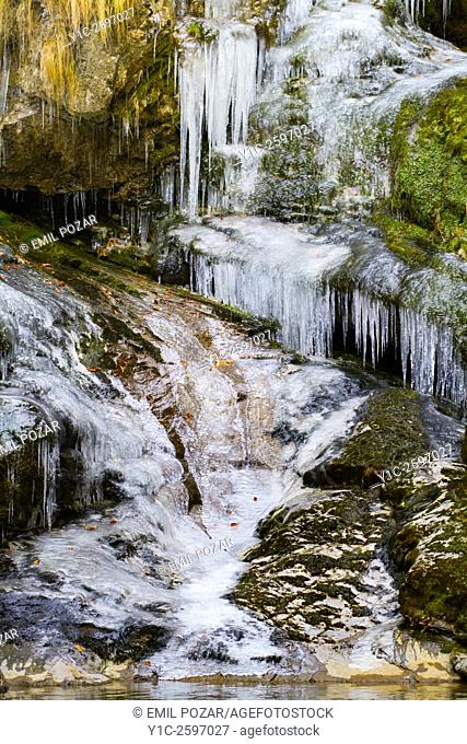 Colorful icy riverside, Curak river, Zeleni vir in Croatia