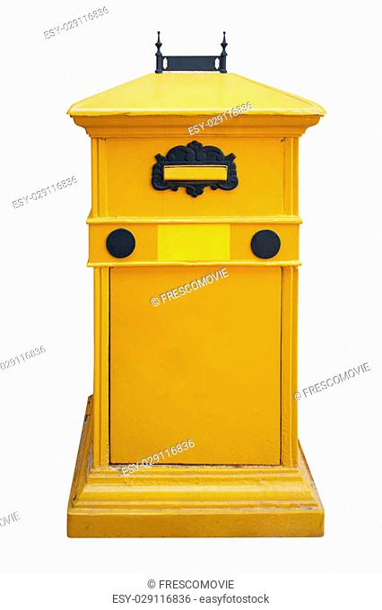 Yellow letter post box. Isolated on white, with clipping path