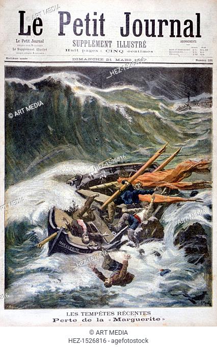 Loss of the fishing boat 'Marguerite', 1897. An illustration from Le Petit Journal, 21st March 1897