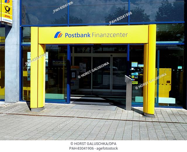 The entrance to a Postbank Finanzcenter branch with logo in Cologne, Germany, 20 August 2016. Photo: Horst Galuschka - NO WIRE SERVICE - | usage worldwide