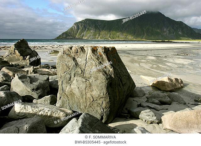 boulders at the beach near Vareid, Norway, Lofoten Islands, Flakstadoya