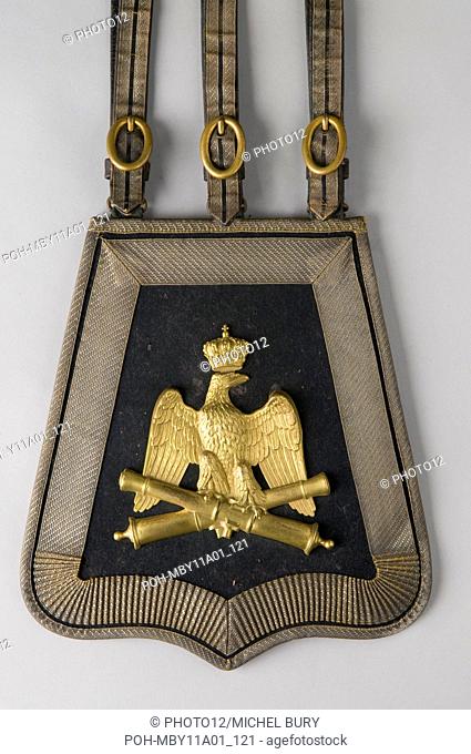 Ceremonial sabretache from an artillery officer from the imperial Guard In black woolen cloth, velvet and morocco, buckle in gilded brass Private collection