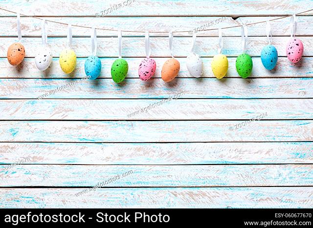 Traditional Easter eggs on a wooden background