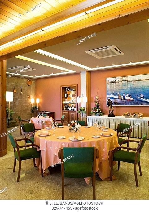 Dining room in Hotel Santa Marta, Lloret de Mar. Girona province, Catalonia, Spain