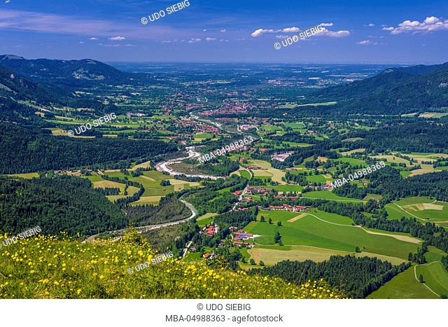 Germany, Bavaria, Upper Bavaria, Tölzer Land (district), Isarwinkel region, Vorderriss, Isar valley, View from Hochalm