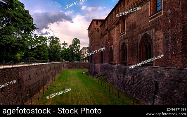 In the picture the Outer Wall of Sforza castle (Castello Sforzesco) in Milan, Italy