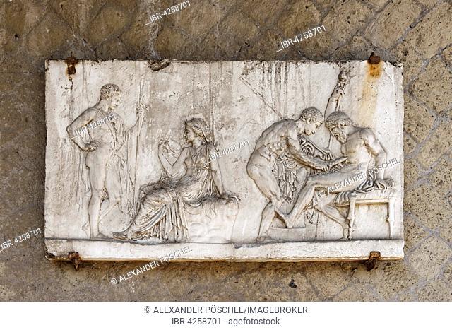 Stone relief, Herculaneum excavation site, Gulf of Naples, Campania, Italy