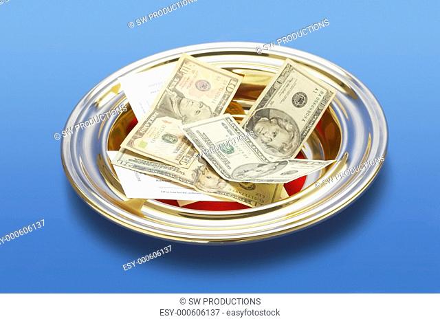 Knoxville, Tennessee, United States Of America, American Money In A Church Offering Plate