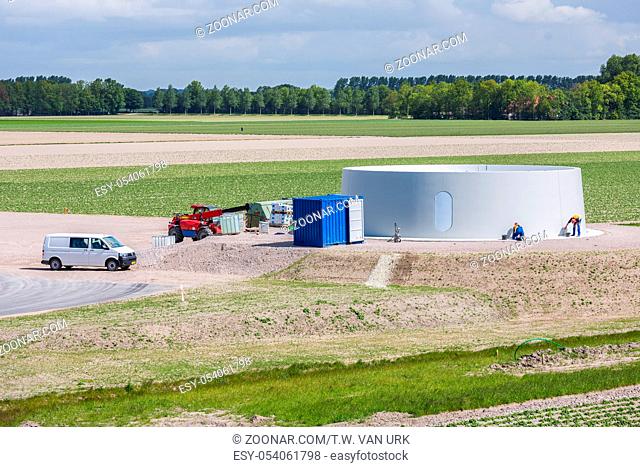 Dutch construction site with foundation of a new huge wind turbine