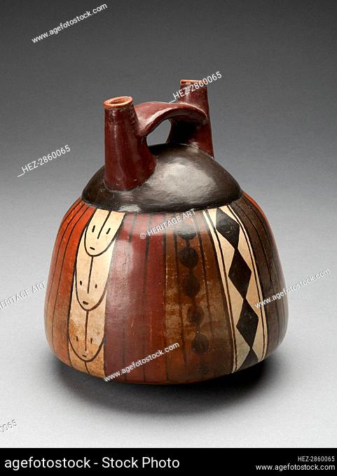 Double Spout Vessel with Vertical Bands of Geometric Motifs, 180 B.C./A.D. 500. Creator: Unknown