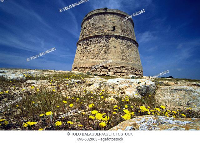 Defence tower of Des Garroveret (XVIIIth century). Barbaria Cape. Formentera. Balearic Islands. Spain