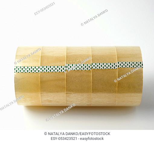transparent adhesive tape on a white background, close up