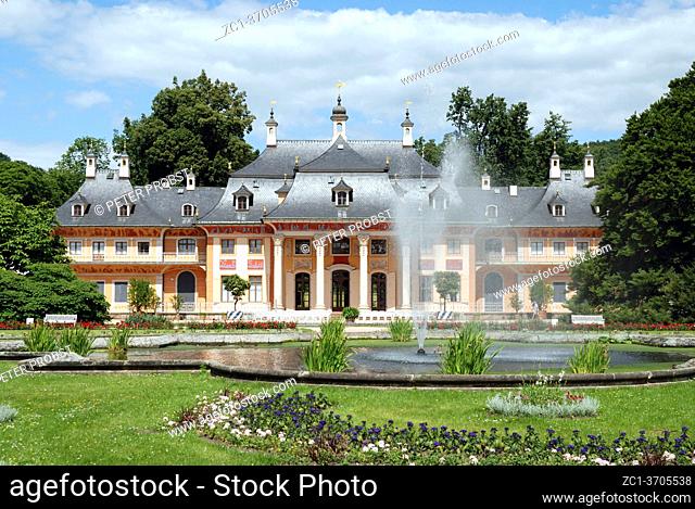 Pillnitz castle in Dresden with the mountain palais and the great castle park - Germany