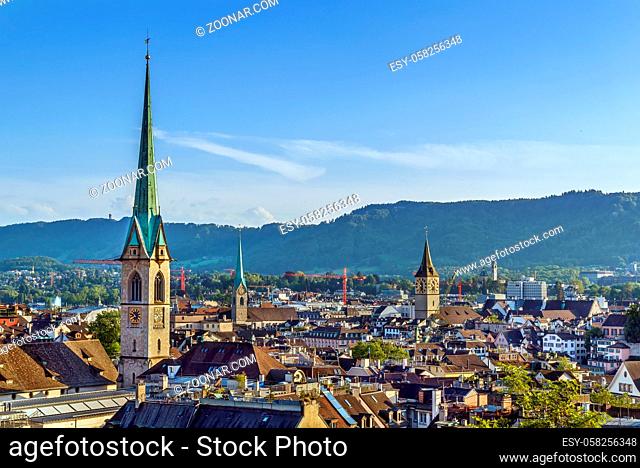 View of Zurich downtown from University hill, Switzerland