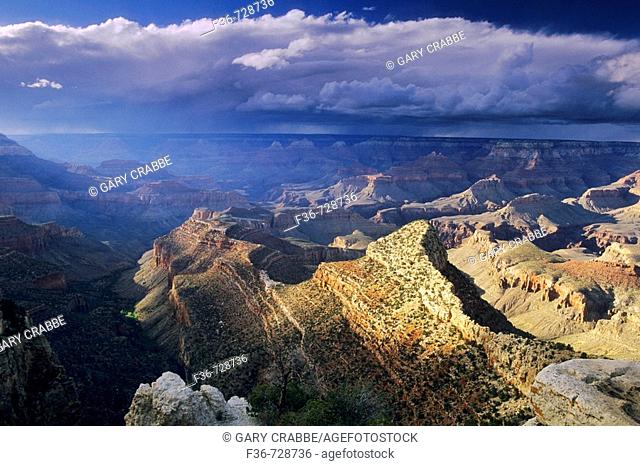 Storm clouds and sunlight from Grandview Point, South Rim Grand Canyon National Park, Arizona, USA