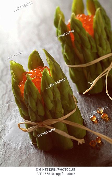 Asparagus and trout roe mini savoury Charlottes