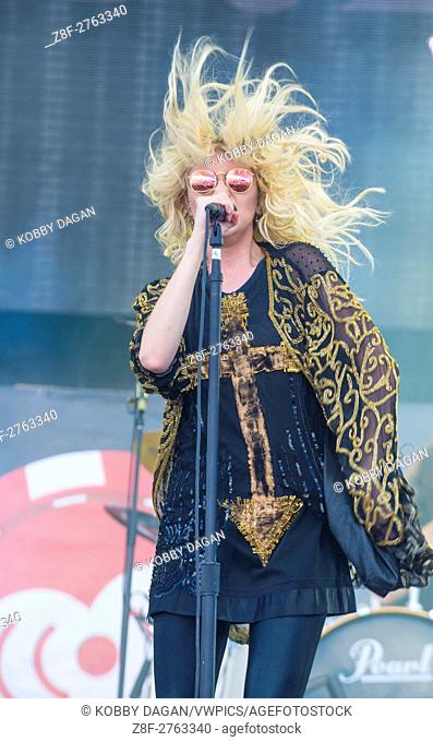 Singer Taylor Momsen of The Pretty Reckless performs on stage at the 2014 iHeartRadio Music Festival Village in Las Vegas