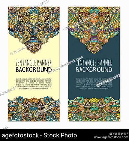 vector colored light and dark abstract zentangle design vertical banners templates isolated on white background