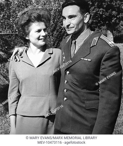 The Soviet Russian cosmonauts Valentina Tereshkova (b 1937) and Lieutenant Colonel Valery Bykovsky (b 1934). They had each undertaken a space mission in June...
