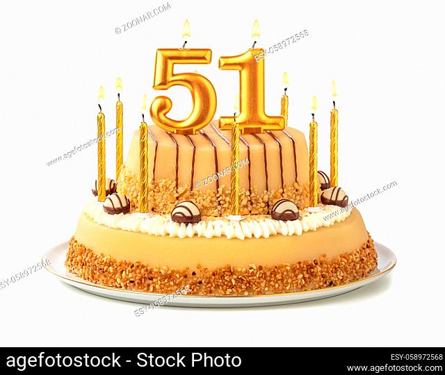 Festive cake with golden candles - Number 51