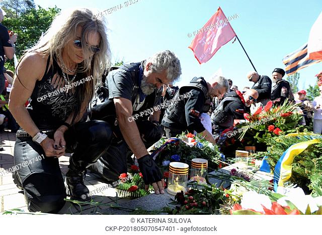 Tens of bikers from the Russian nationalist Russian Night Wolves motorcycle club and their followers met in Pruhonice near Prague in the Monday, May 7, 2018