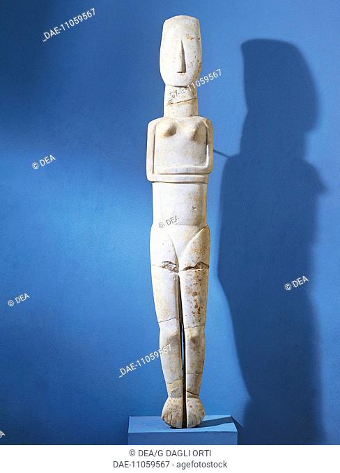 Cycladic civilization, 2nd millennium b.C. Marble idol, height 148 cm. From Amorgos, Greece.  Athens, Ethnikó Arheologikó Moussío (National Archaeological...