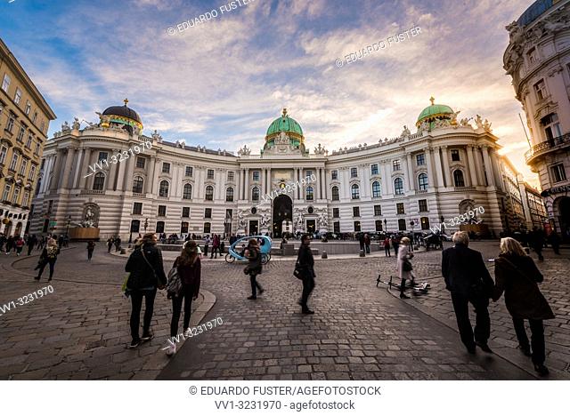 Austria, Vienna, Michaelerplatz, view of the Vienna Hofburg palatial complex