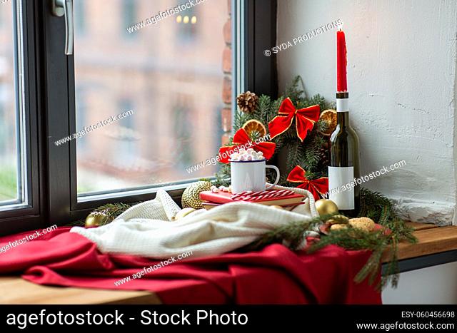 christmas treats and decorations on window sill