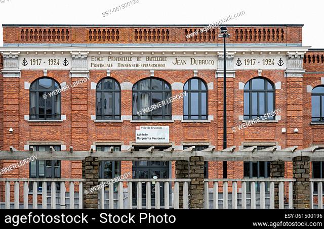 Laeken, Brussels Capital Region, , Belgium - Facade of a former school for inland navigation, now a high school