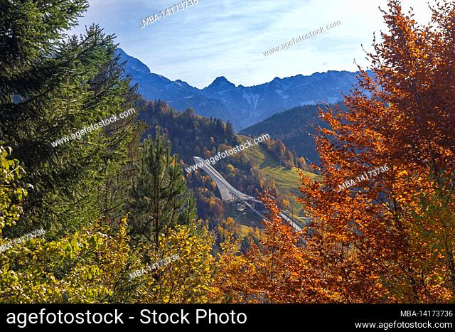 View of the large Olympic hill in Garmisch-Partenkirchen, Bavaria, Germany