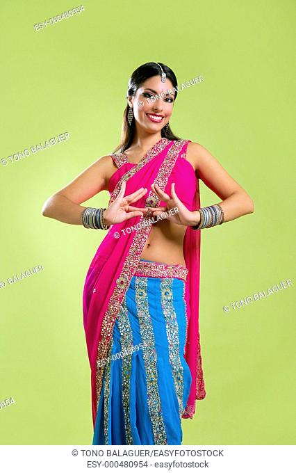 Brunette indian dancer princess Bollywood style, colorful sari