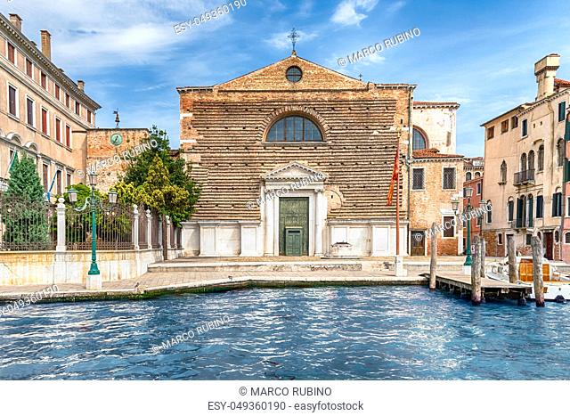 Facade of the Church of San Marcuola facing Grand Canal in Cannaregio district of Venice, Italy