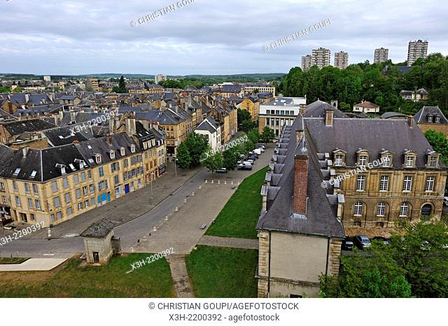 the old town seen from the Chateau de Sedan, Ardennes department, Champagne-Ardenne region of northeasthern France, Europe
