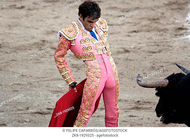 The bullfighter spanish Jose Tomas in front of the bull, Linares, Jaen province, Spain, 29 august 2011