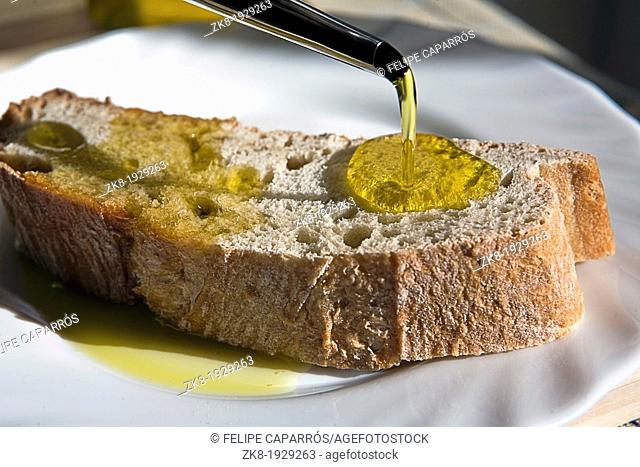 Traditional bread washed down with olive oil