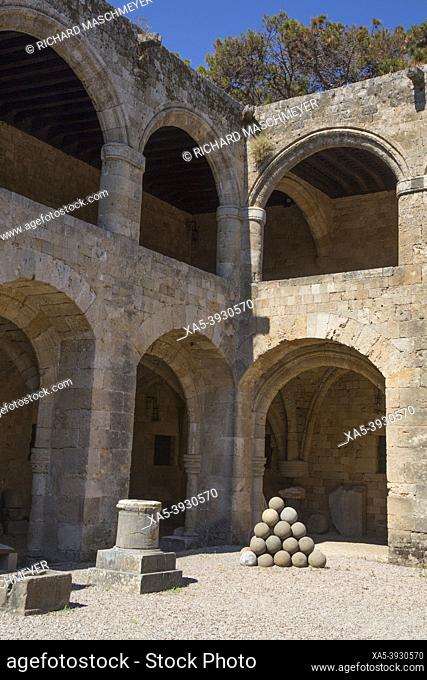 Stone Sling Shot Balls, Courtyard, Archaeological Museum, Rhodes Old Town, Rhodes, Dodecanese Island Group, Greece
