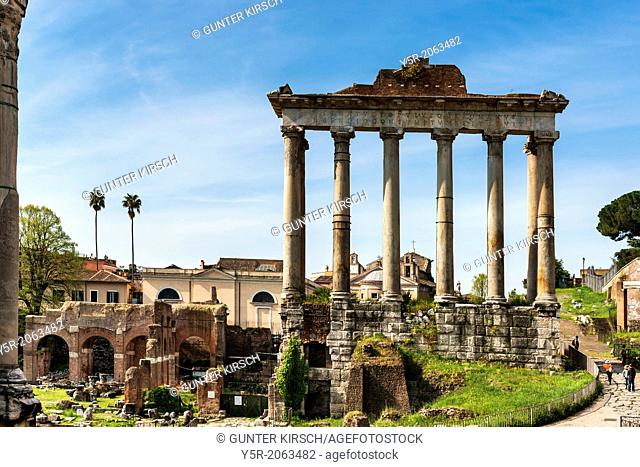 Roman Forum with the Temple of Saturn, Rome, Lazio, Italy, Europe