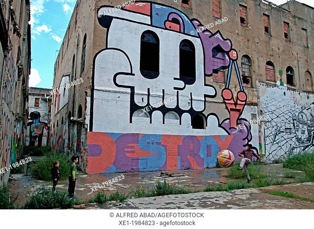 Graffiti, La Escocesa, old factory, artistic creation center, Barcelona, Catalonia, Spain