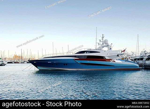 Marina, luxury yacht BENITA BLUE, Avinguda de Gabriel Roca, Palma Majorca, Majorca, Balearic Islands, Spain, Europe