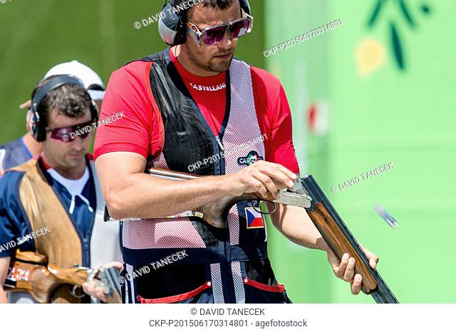 Czech David Kostelecky competes in Shooting Men's Trap at the Baku 2015 1st European Games in Baku, Azerbaijan, June 17, 2015